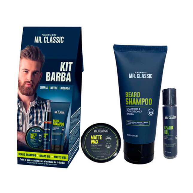 Kit Barba Mr. Classic Placent Life | Para limpiar hidratar y estilizar la barba con estilo profesional