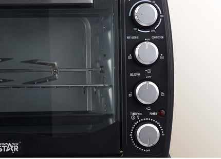 Horno eléctrico Winning Star ST-2351 vista trasera con especificaciones técnicas