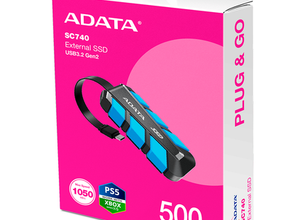Disco Duro Externo SSD ADATA SC740 | 500GB | USB 3.2 Gen2 | 1050MB/s | 1000MB/s | SC740-500G-CBU