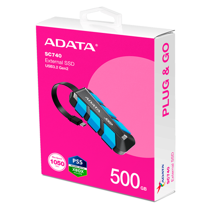 Disco Duro Externo SSD ADATA SC740 | 500GB | USB 3.2 Gen2 | 1050MB/s | 1000MB/s | SC740-500G-CBU