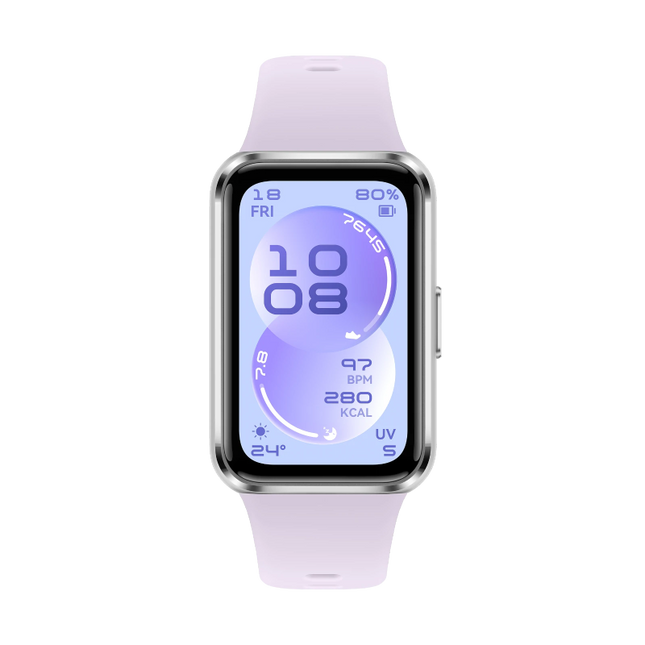 Pantalla AMOLED 1.62 pulgadas HUAWEI Band 11 morado encendida interfaz