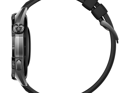 Reloj HUAWEI GT 6 negro vista en ángulo mostrando caja de acero inoxidable
