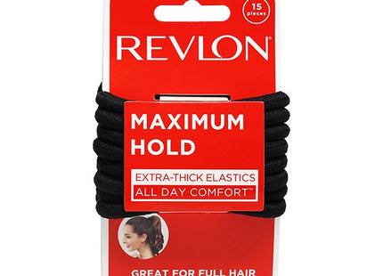 Cola Elástica Extra Gruesa Negra Revlon x15 | Para sujetar cabello abundante con firmeza y sin daños