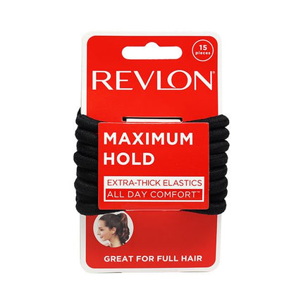 Cola Elástica Extra Gruesa Negra Revlon x15 | Para sujetar cabello abundante con firmeza y sin daños