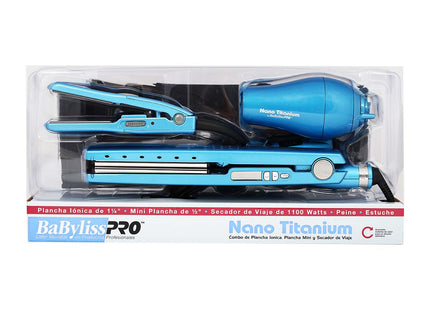 Pack Plancha Nano 1”, Mini 1”, Secadora Mini 3pcs BaByliss | Para cabello fino a normal | Tecnología Nano Titanium | Compacto y portátil