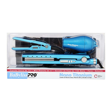 Pack Plancha Nano 1”, Mini 1”, Secadora Mini 3pcs BaByliss | Para cabello fino a normal | Tecnología Nano Titanium | Compacto y portátil
