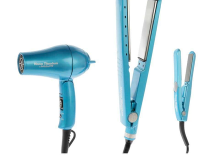 Pack Plancha Nano 1”, Mini 1”, Secadora Mini 3pcs BaByliss | Para cabello fino a normal | Tecnología Nano Titanium | Compacto y portátil
