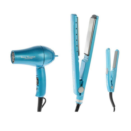 Pack Plancha Nano 1”, Mini 1”, Secadora Mini 3pcs BaByliss | Para cabello fino a normal | Tecnología Nano Titanium | Compacto y portátil