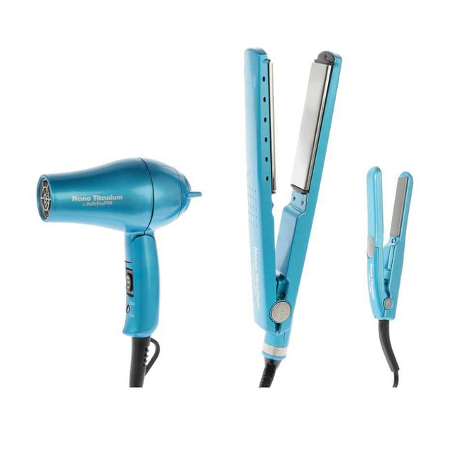 Pack Plancha Nano 1”, Mini 1”, Secadora Mini 3pcs BaByliss | Para cabello fino a normal | Tecnología Nano Titanium | Compacto y portátil