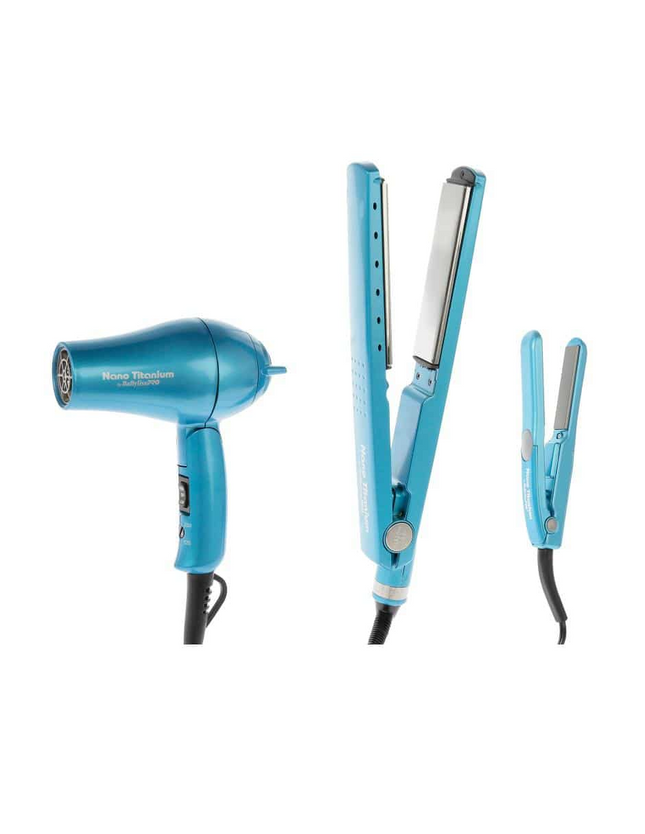 Pack Plancha Nano 1”, Mini 1”, Secadora Mini 3pcs BaByliss | Para cabello fino a normal | Tecnología Nano Titanium | Compacto y portátil
