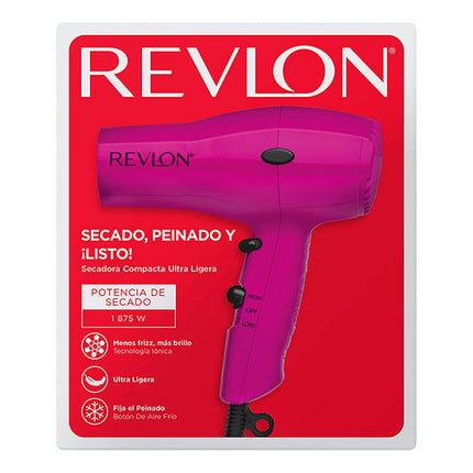 Secadora Compacta Fucsia 1875W Revlon | Para secar tu cabello rápidamente con estilo y comodidad