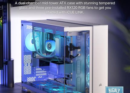 Case Gaming Corsair 6500X RGB White | Media Torre | Doble Cámara | Vidrio Templado | 3 Ventiladores RGB