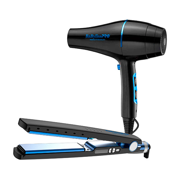 Pack BaByliss Edición Limitada Nano Black | Plancha 1” + Secadora 2000W | Tecnología Nano Titanium | Profesional