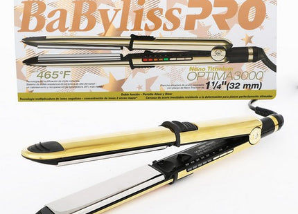 Plancha Optima 3000 1” Gold EDI BaByliss | Para cabello normal a grueso | Tecnología Nano Titanium | Temperatura Ajustable