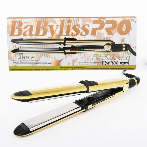 Plancha Optima 3000 1” Gold EDI BaByliss | Para cabello normal a grueso | Tecnología Nano Titanium | Temperatura Ajustable