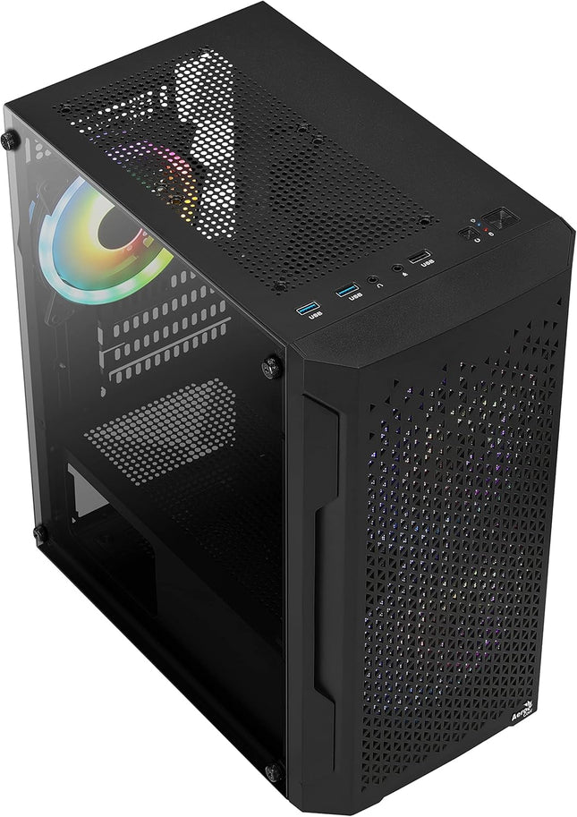 Case Gaming AeroCool Trinity Mini-G-BK-V3 | Mini Torre ATX | 1 Ventilador 120mm | Vidrio Templado | Negro