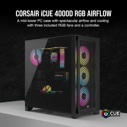 Case Gaming Corsair 4000D RGB Airflow | ATX | Vidrio Templado | Malla Frontal | 3 Ventiladores RGB