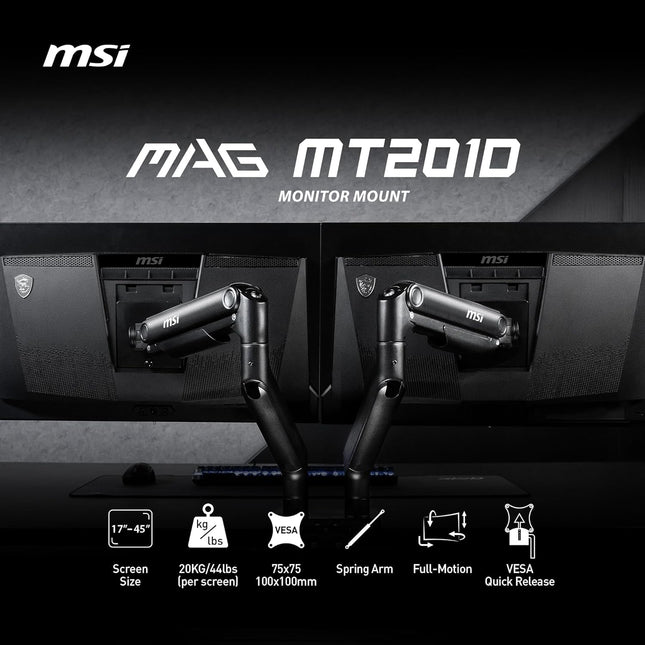 Soporte Doble para Monitor MSI MPG MT201D | Ajuste Ergonómico | Compatible con VESA | Negro