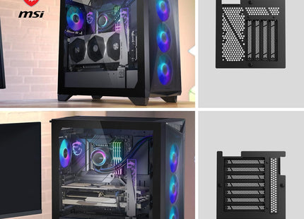 Case MSI GUNGNIR 300R vista diagonal completa mostrando diseño torre media gaming