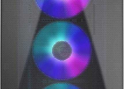 Torre media MSI GUNGNIR 300R vista lateral mostrando panel transparente y iluminación RGB