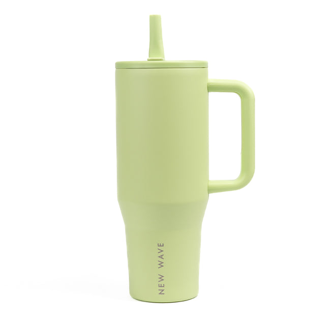 Vista lateral de botella New Wave con doble pared térmica y diseño tumbler 40oz