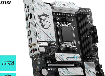 Detalle del socket AM5 y slots de memoria DDR5 en tarjeta madre MSI B650M Gaming