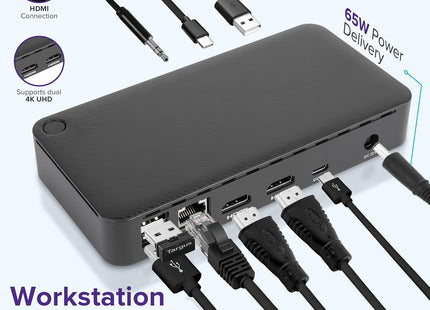 Targus DOCK310USZ Estación de Acoplamiento Universal USB-C DV4K con Doble HDMI 4K y Power Delivery de 65 W