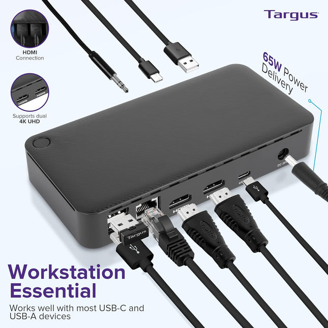 Targus DOCK310USZ Estación de Acoplamiento Universal USB-C DV4K con Doble HDMI 4K y Power Delivery de 65 W
