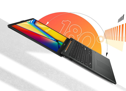 Laptop ASUS Vivobook Go 15 abierta mostrando pantalla Full HD y teclado inglés