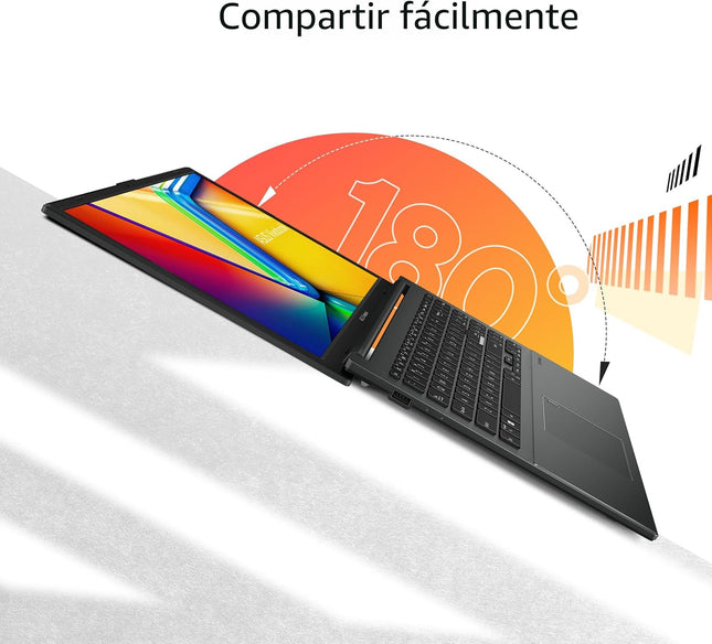 Laptop ASUS Vivobook Go 15 abierta mostrando pantalla Full HD y teclado inglés