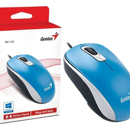 Mouse Genius RS2 DX-110 | Alámbrico USB | Sensor óptico 1000 DPI | Diseño ambidiestro | Color Celeste