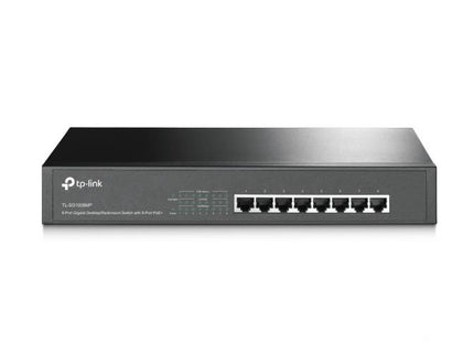 Switch TP-Link TL-SG1008MP 8 puertos PoE+ gigabit vista frontal con puertos RJ-45