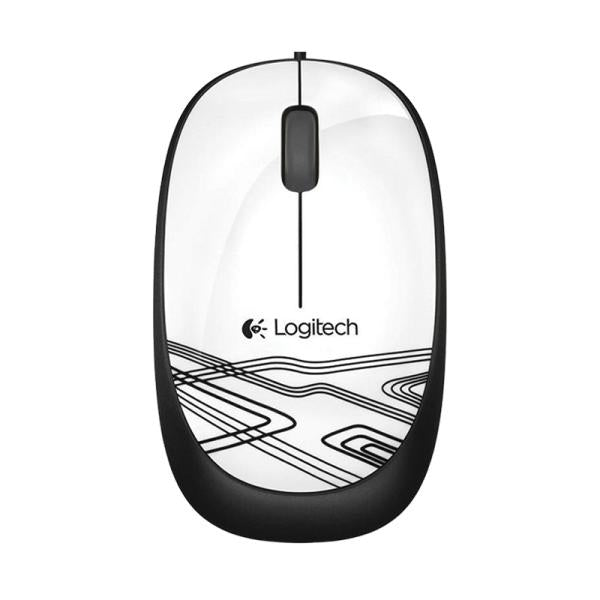 Mouse Logitech M105 alámbrico blanco vista frontal con cable USB