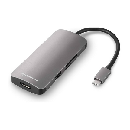 Hub Sharkoon USB 3.0 Type-C Multiport | 4 Puertos USB-A | Conector USB-C | Compacto | Color Gris