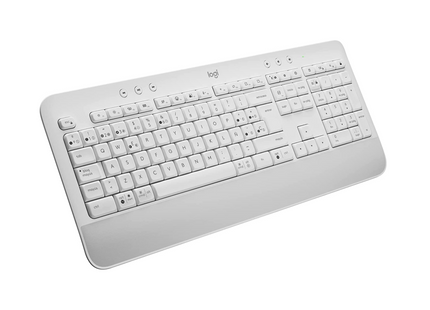 Vista superior del teclado Logitech K650 mostrando la distribución de teclas y teclado numérico