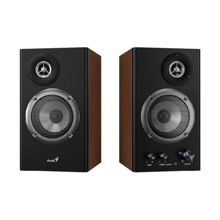 Parlantes Estéreo Genius SP-HF1200B | 2.0 | 36W RMS | Madera | Control de Graves y Agudos | Entrada 3.5mm