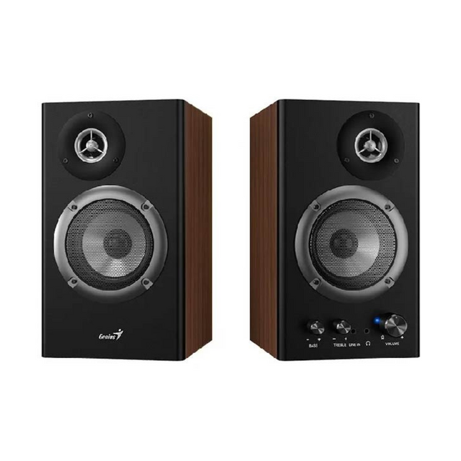 Parlante Genius RS2 SP-HF1200B | Parlante Estéreo | 6W RMS | Conexión 3.5mm | RCA | Acabado en Madera