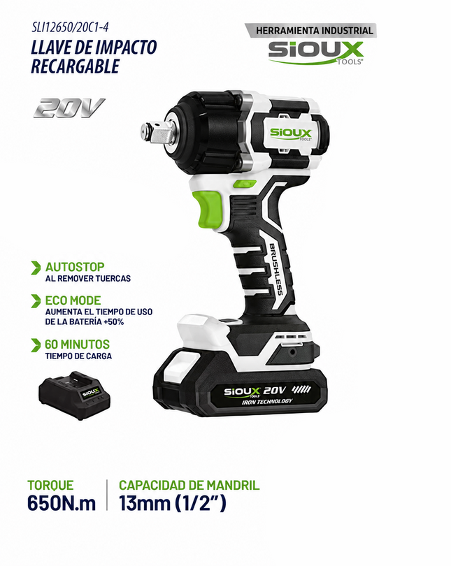 Sioux Maxx Llave de impacto 20V 650 Nm, SLI12650/20C1-4