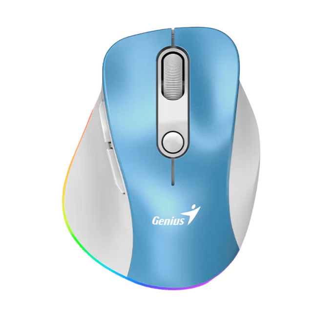 Mouse inalámbrico Genius RS2 Ergo 9000S Pro | RGB | Con receptor USB | Diseño ergonómico | Color Celeste