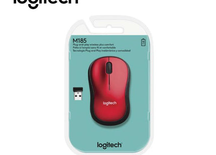 Mouse Logitech M185 con receptor USB nano conectado a laptop en uso