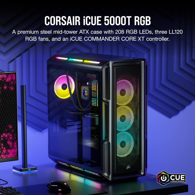 Case Gaming Corsair iCUE 5000T ATX | RGB Tempered Glass | Mid Tower | Smart Black