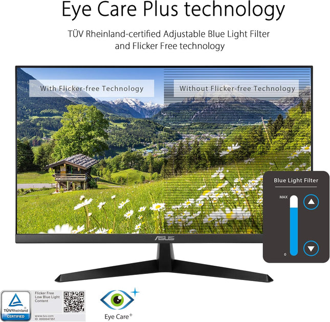 Monitor 27” ASUS VY279HE-W | FHD 1920 x 1080 | 75Hz | 1ms | HDMI | VGA | Eye Care Plus