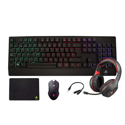 Kit Gaming Eagle Warrior Rhino 4 en 1 | Teclado Retroiluminado | Mouse 2400 DPI | Audífonos Estéreo | Mouse Pad