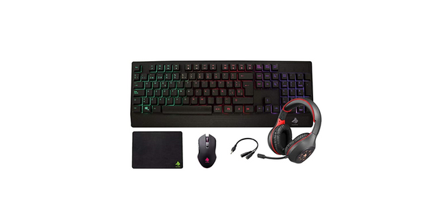 Kit Gaming Eagle Warrior Rhino 4 en 1 | Teclado Retroiluminado | Mouse 2400 DPI | Audífonos Estéreo | Mouse Pad