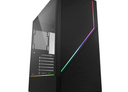 Case gaming Sharkoon Flow RGB vista frontal con malla y iluminación LED