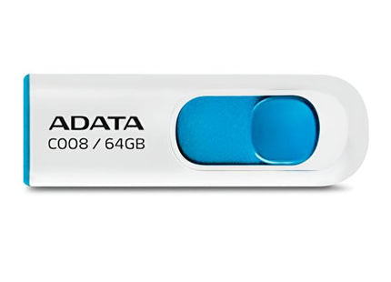 Memoria USB 2.0 ADATA C008 | 64GB | Conector Retráctil | Blanco y Azul