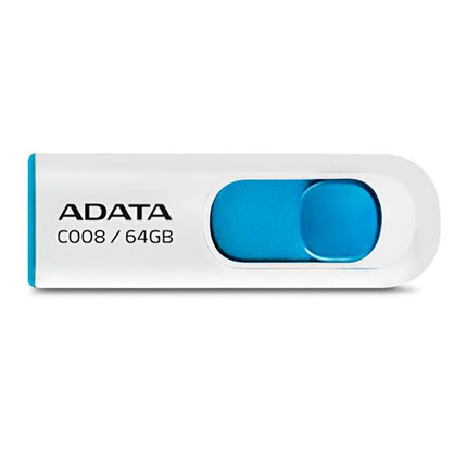 Memoria USB 2.0 ADATA C008 | 64GB | Conector Retráctil | Blanco y Azul