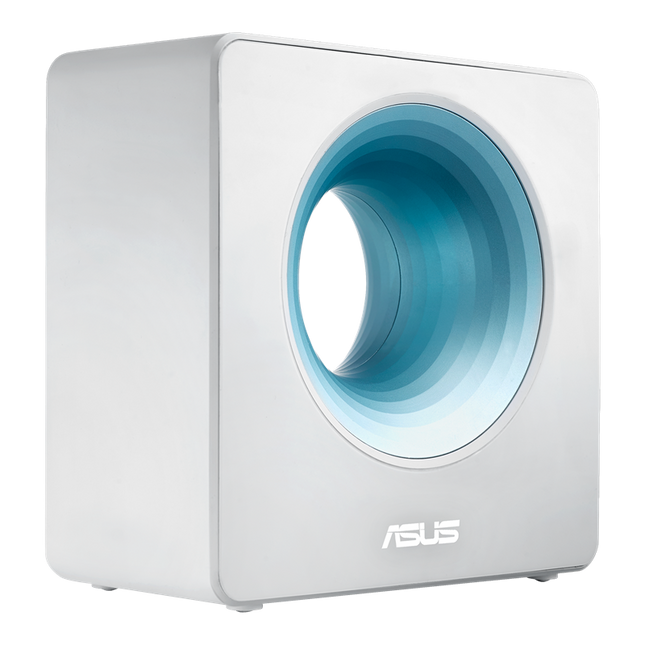 Vista superior del router ASUS Blue Cave mostrando su diseño único