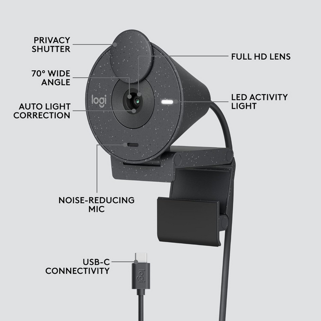 Cámara Web Logitech Brio 305 Graphite | Full HD 1080p | Micrófono con Reducción de Ruido | USB-C