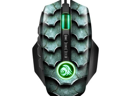 Vista en perspectiva del mouse gaming Drakonia II RGB con todos los 8 botones programables visibles